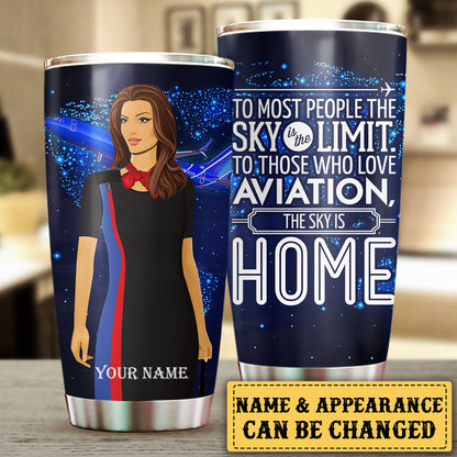 Personalized The Sky Is Home Flight Attendant Tumbler
