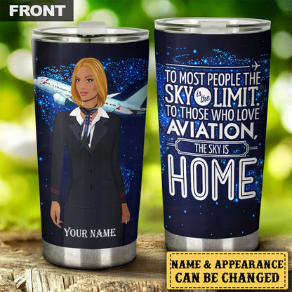Personalized The Sky Is Home Flight Attendant Tumbler