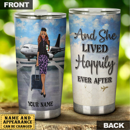 Personalized Flight Attendant And She Lived Happily Ever After Tumbler